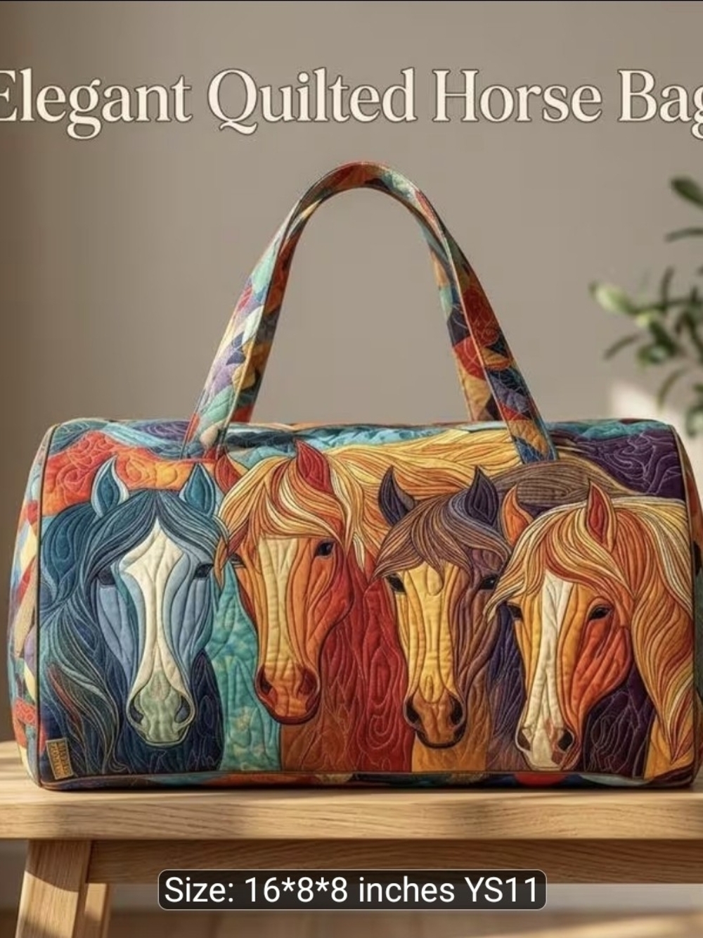 Colorful Horses Quilted Travel Tote Bag - Multicolor
